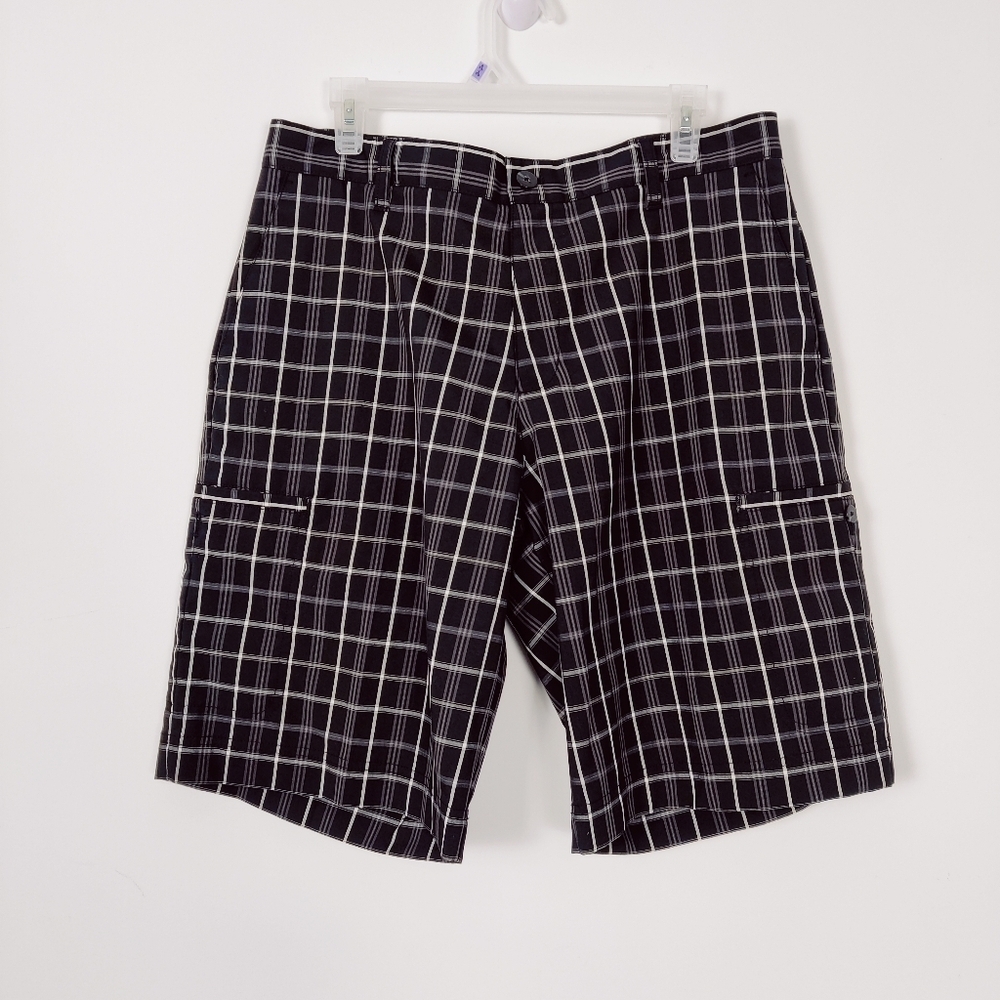 Adidas Men's Athletic Shorts in Black Size 34 Plaid Sporty Athleisure Golf